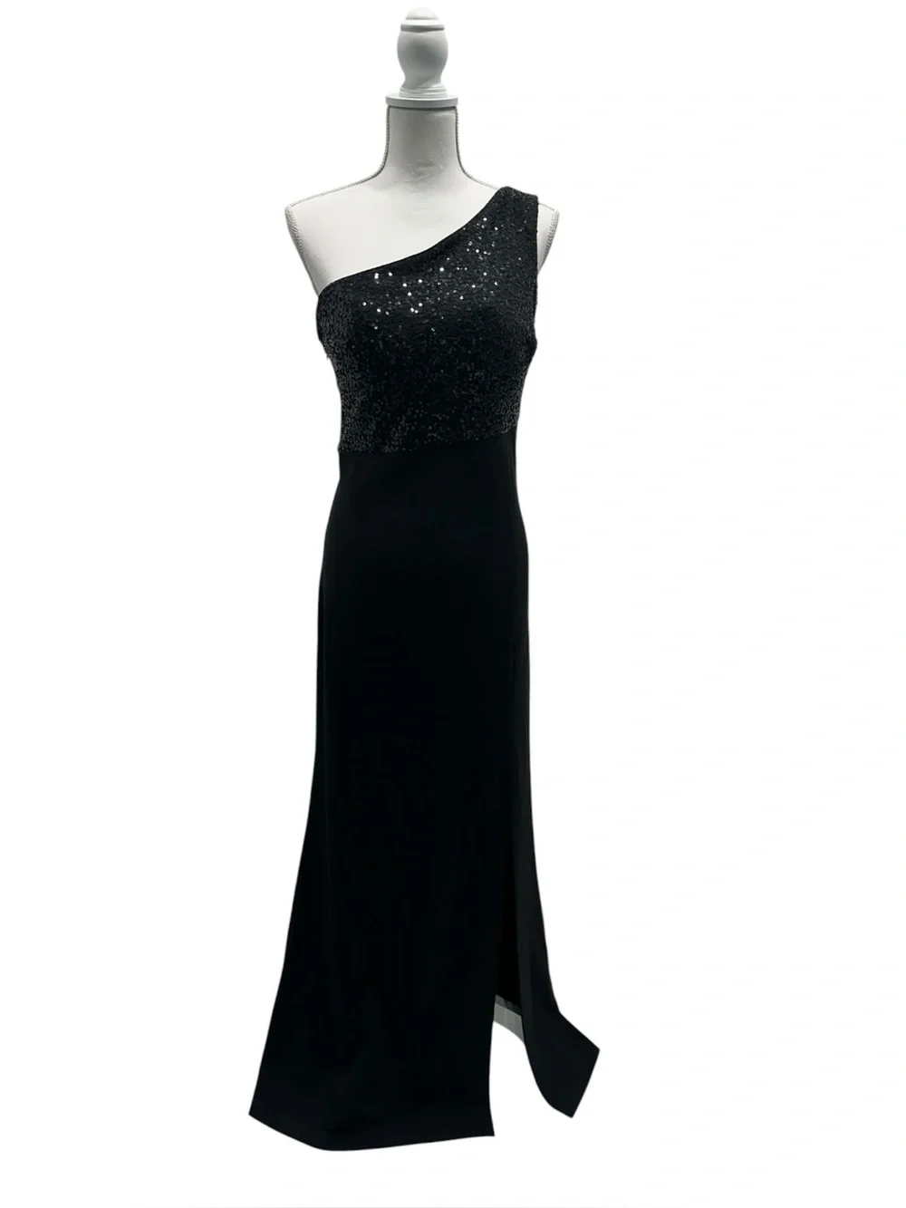 Eliza J One Shoulder Sequin Bodice Scuba Crepe Gown Black Size 14 Red Carpet - Picture 3 of 9